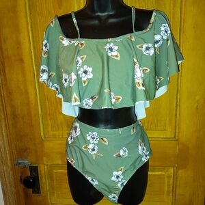 Floral Green Two-Piece Swimsuit